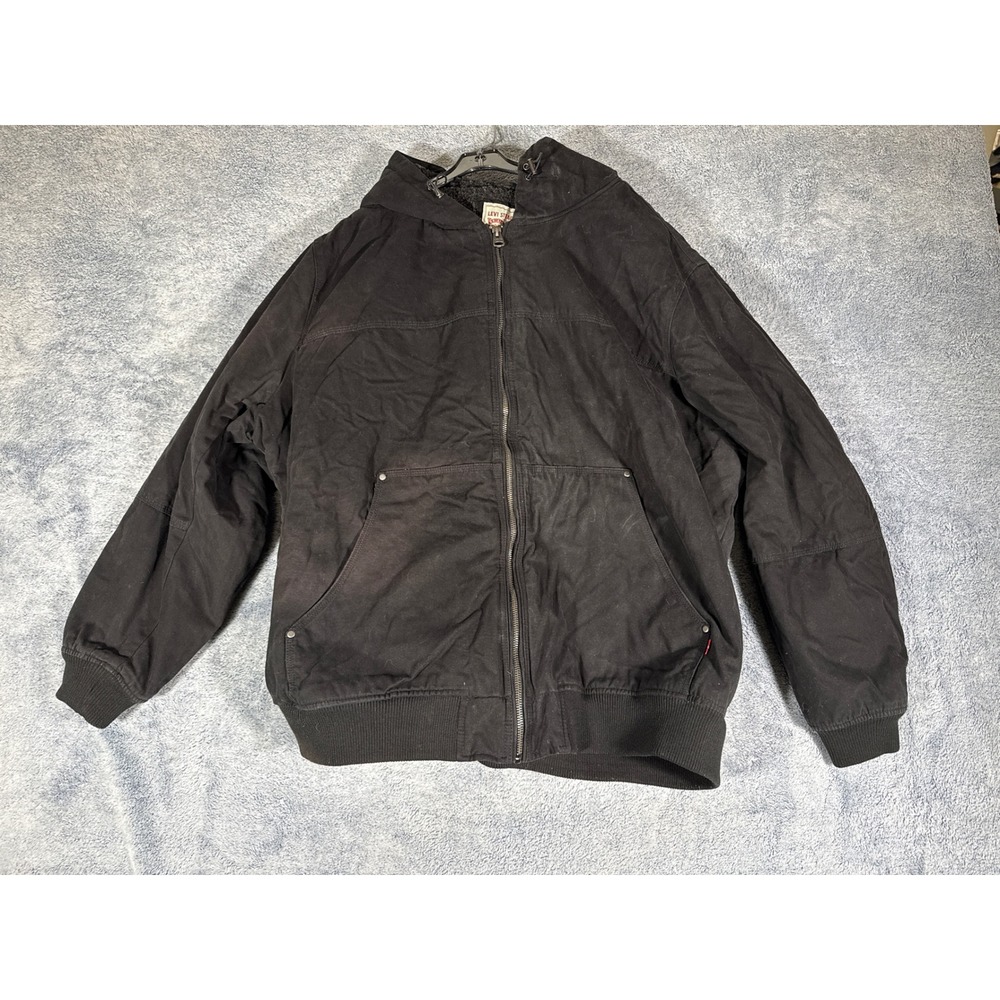 Levi Strauss Mens Hooded Work Jacket Black Canvas Sherpa‎ Lined 4EGL Big & Tall